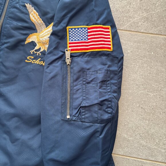NWT SCHOTT Embroidered Jacket in Navy Blue  Flight Naval Bomber  MEN'S XL - Picture 4 of 11
